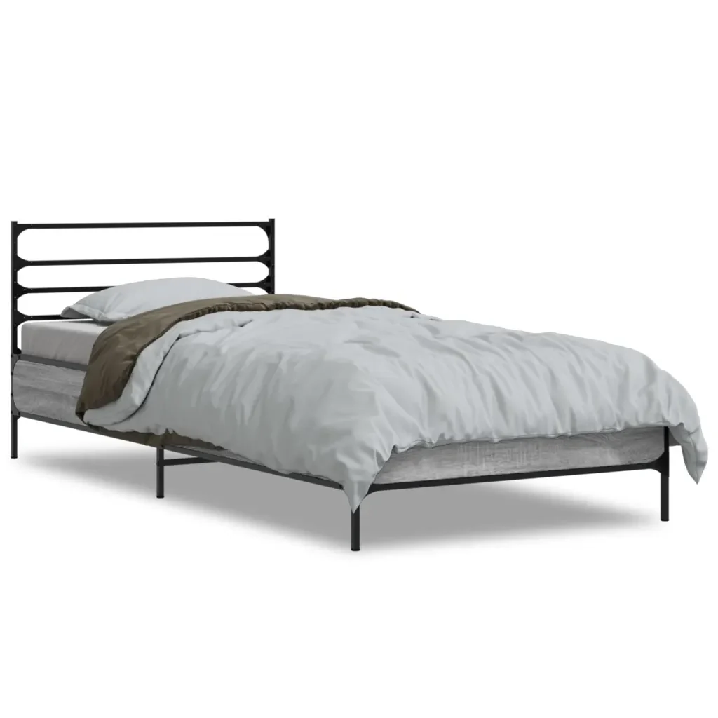 Letto singolo | Letto per adulti | Giroletto Grigio Sonoma 90x200 cm Legno Multistrato e Metallo