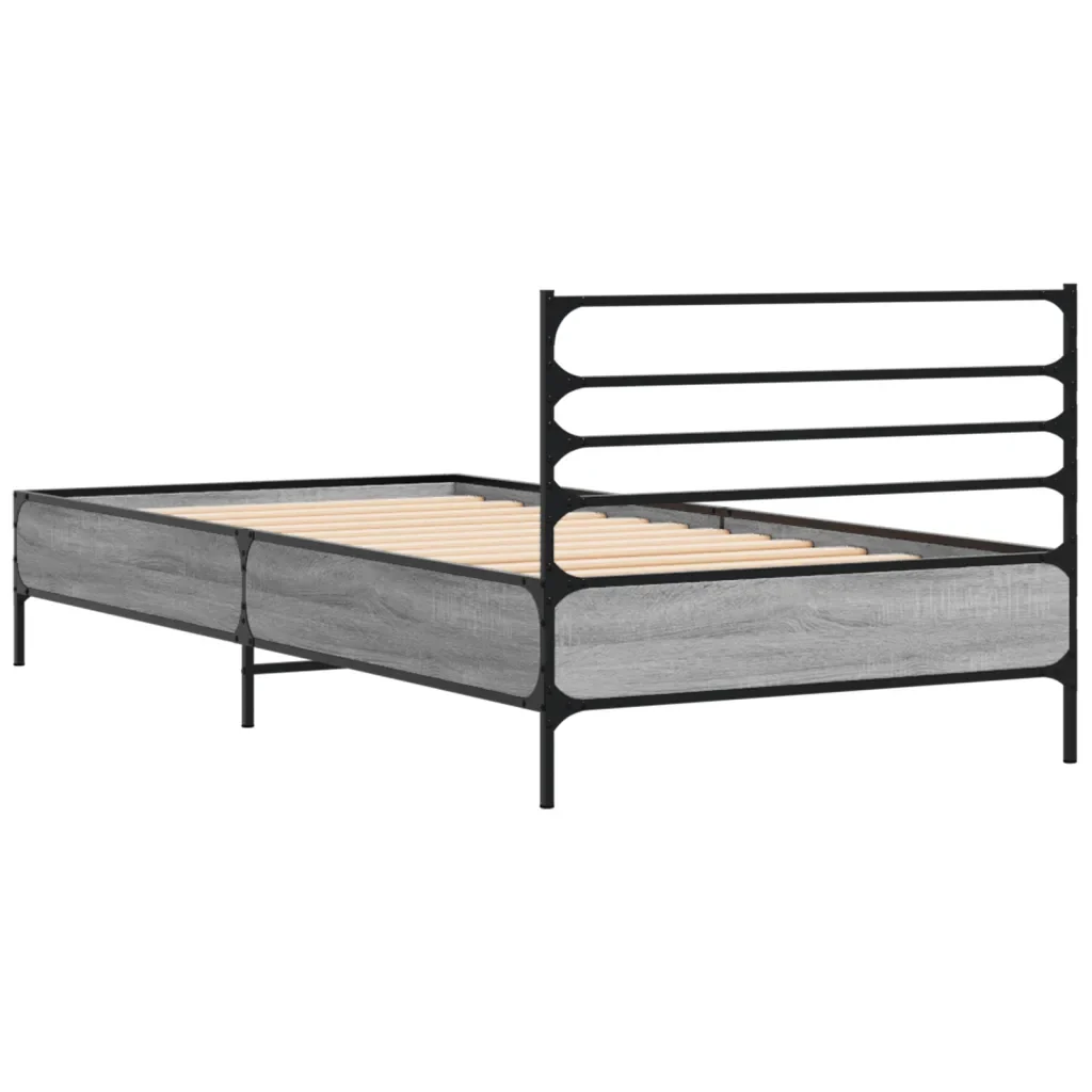 Letto singolo | Letto per adulti | Giroletto Grigio Sonoma 90x200 cm Legno Multistrato e Metallo - Image 6