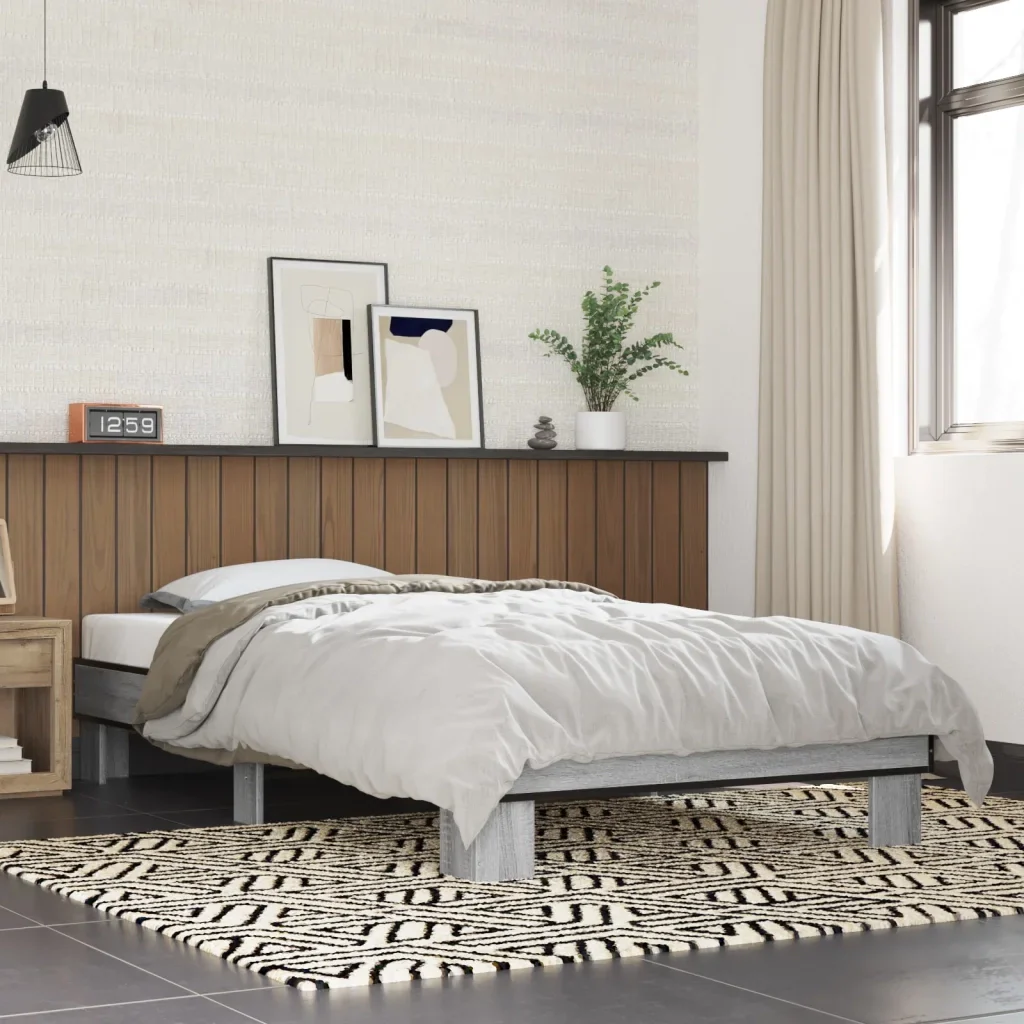 Letto singolo | Letto per adulti | Giroletto Grigio Sonoma 90x200 cm Legno Multistrato e Metallo - Image 2