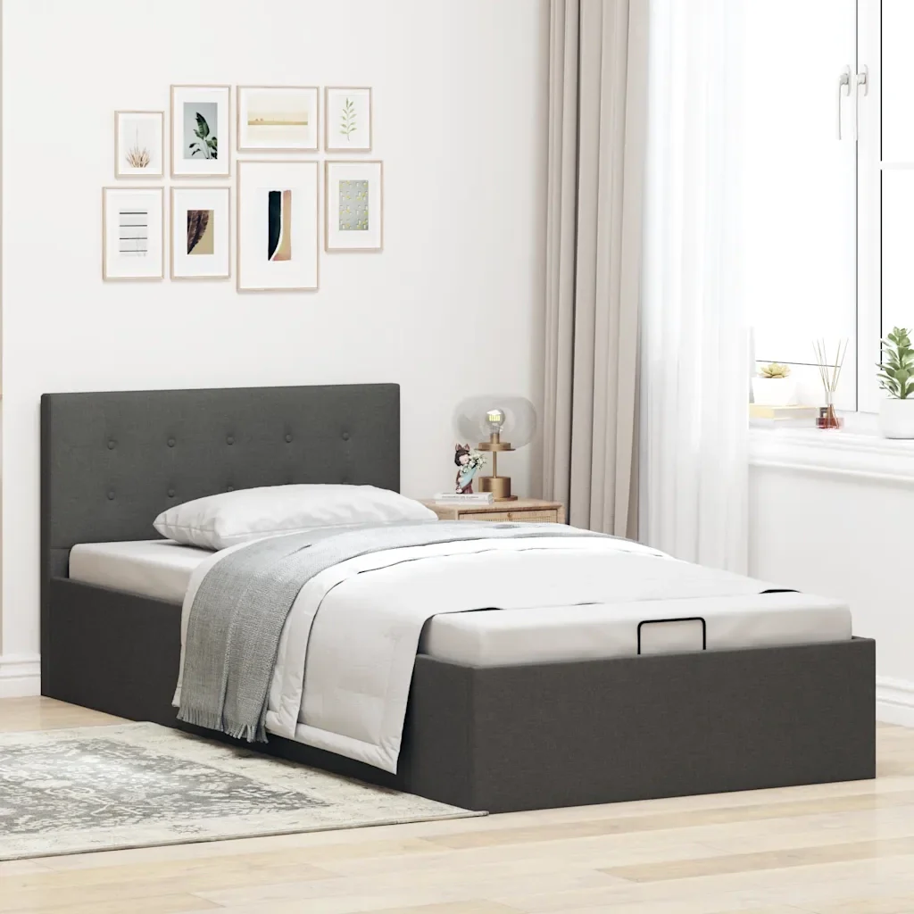 Letto singolo | Letto per adulti | Giroletto Idraulico Contenitore Grigio Scuro Tessuto 90x200cm - Image 3