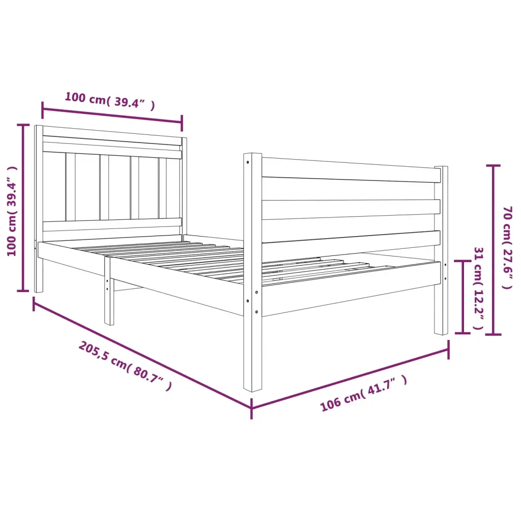Letto singolo | Letto per adulti | Giroletto in Legno Massello 100x200 cm - Image 7