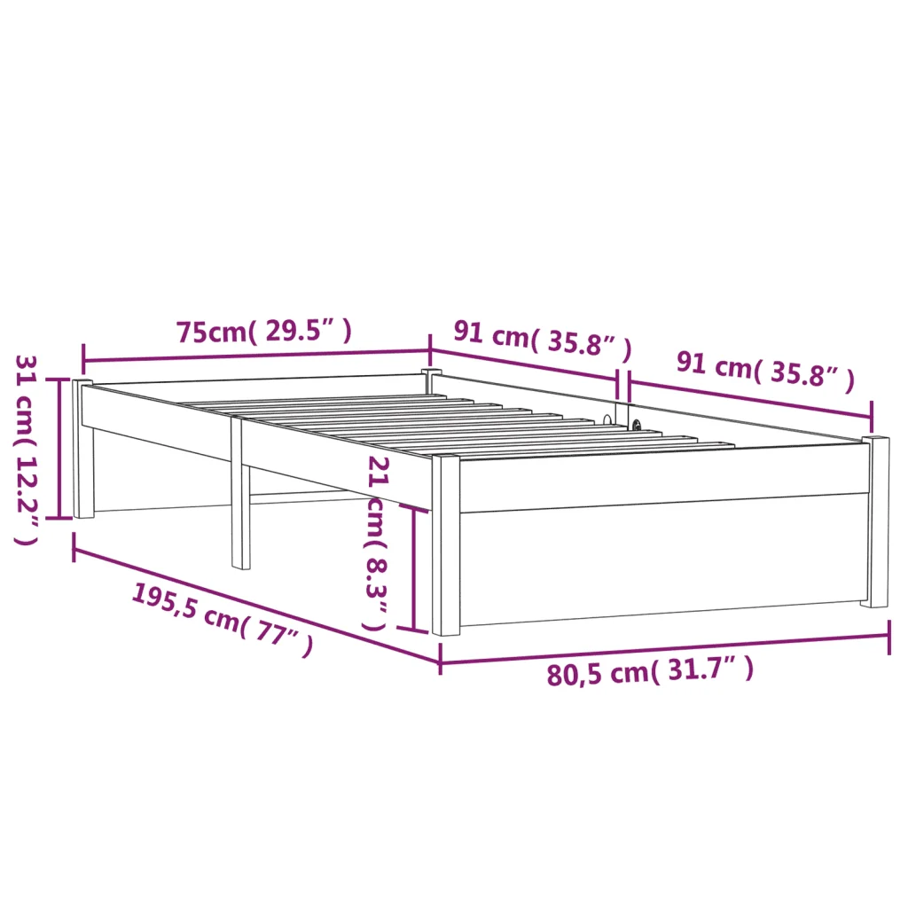 Letto singolo | Letto per adulti | Giroletto in Legno Massello 75x190 cm Small Single - Image 10