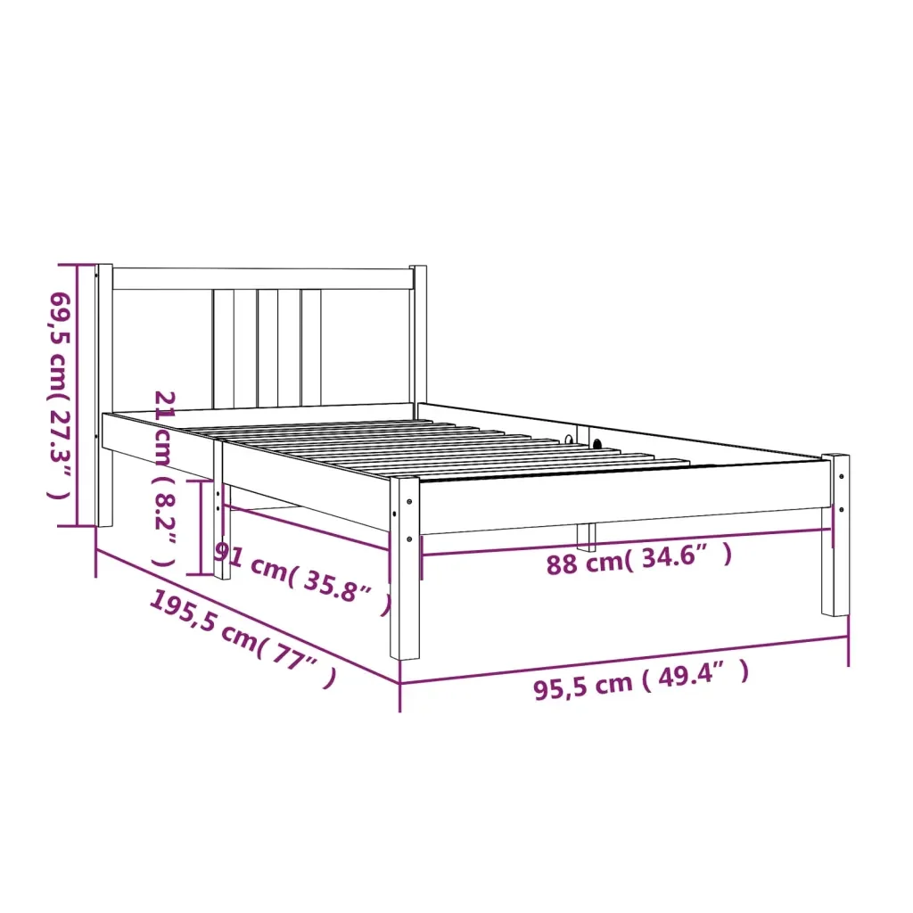 Letto singolo | Letto per adulti | Giroletto in Legno Massello 90x190 cm Single - Image 9