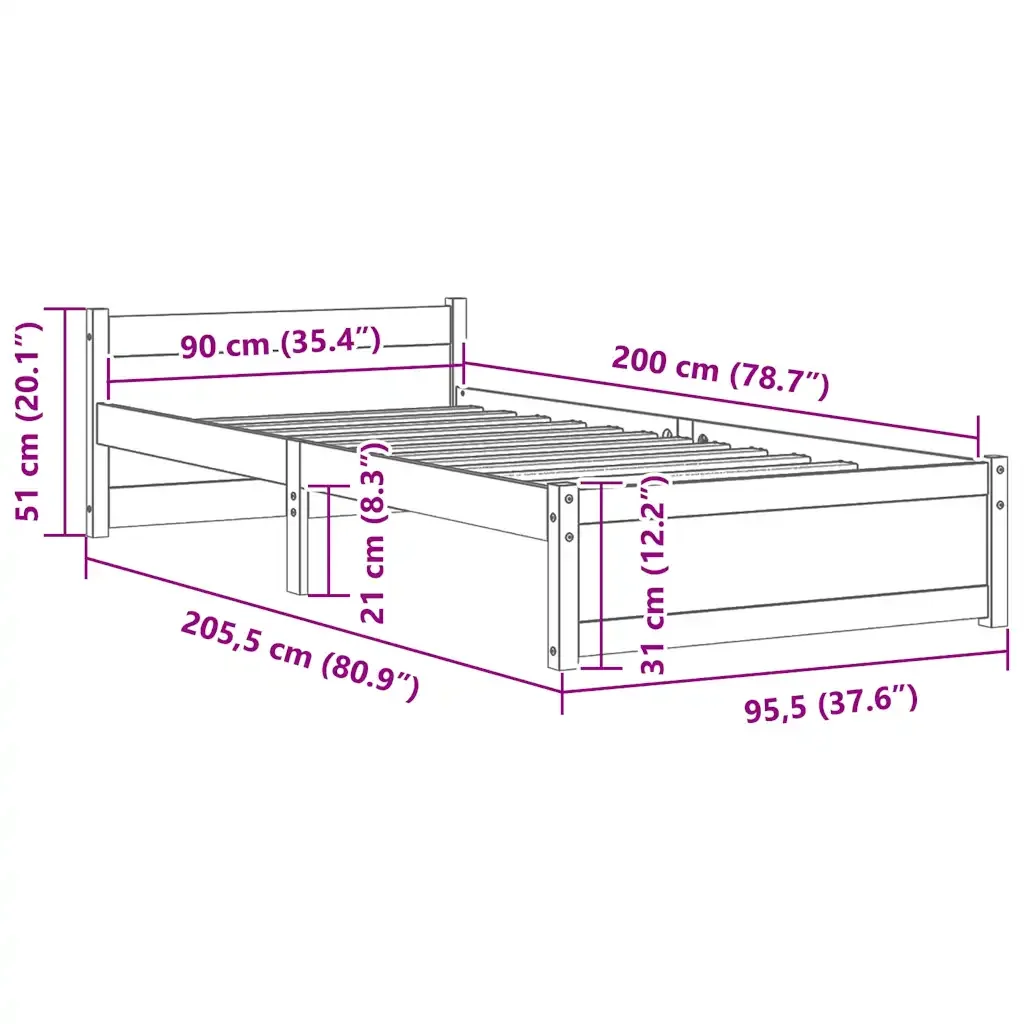 Letto singolo | Letto per adulti | Giroletto in Legno Massello 90x200 cm - Image 9