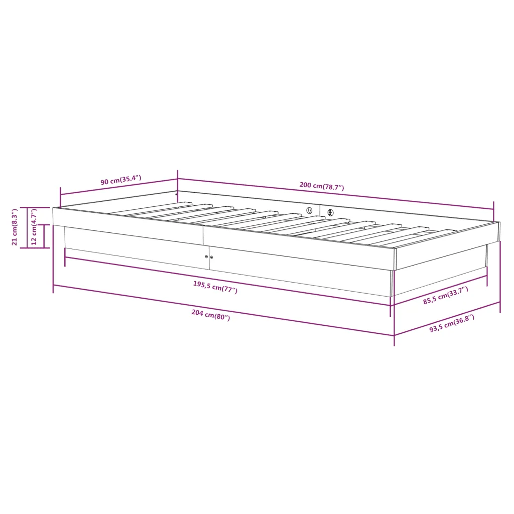Letto singolo | Letto per adulti | Giroletto in Legno Massello 90x200 cm - Image 10