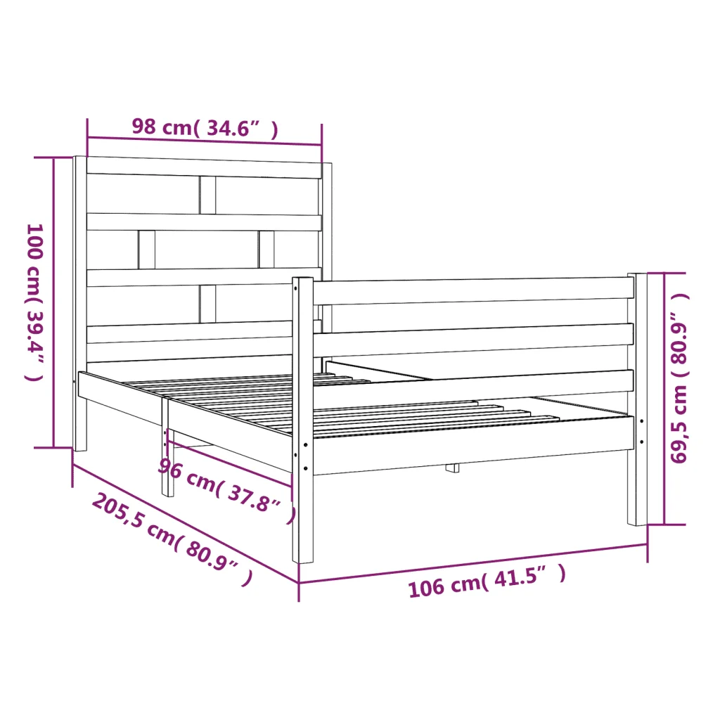 Letto singolo | Letto per adulti | Giroletto in Legno Massello di Pino 100x200 cm - Image 9