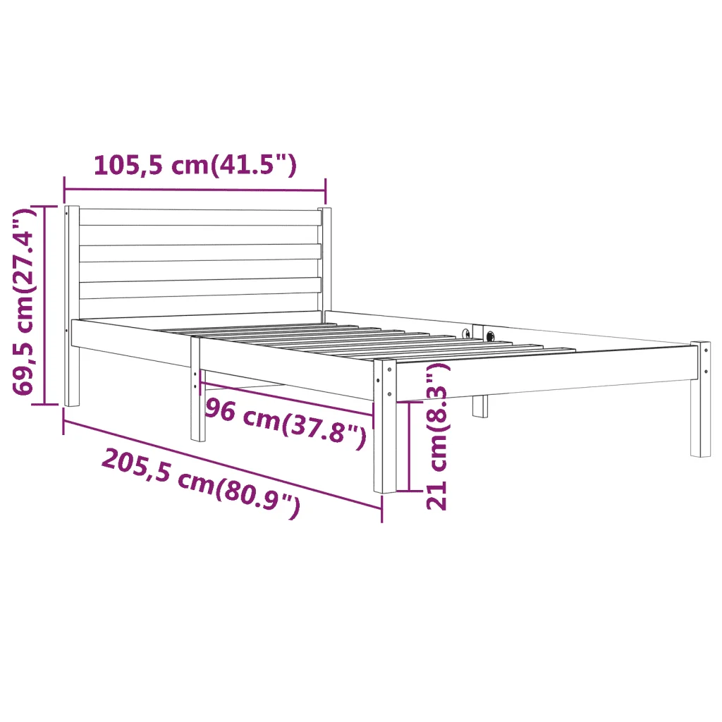 Letto singolo | Letto per adulti | Giroletto in Legno Massello di Pino 100x200 cm - Image 8