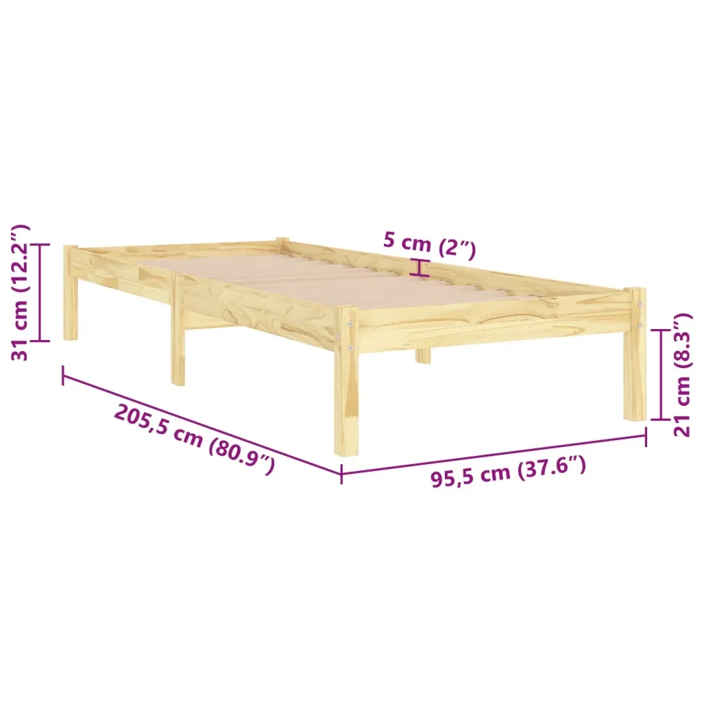Letto singolo | Letto per adulti | Giroletto in Legno Massello di Pino 90x200 cm - Image 8