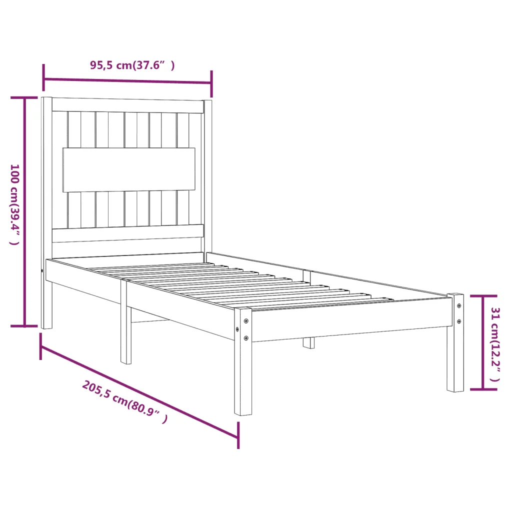 Letto singolo | Letto per adulti | Giroletto in Legno Massello di Pino 90x200 cm - Image 6