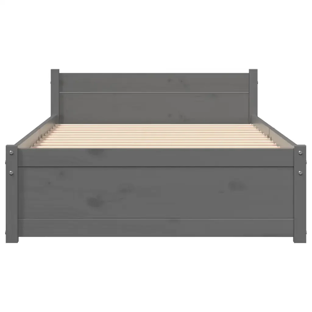 Letto singolo | Letto per adulti | Giroletto in Legno Massello Grigio 75x190 cm Small Single - Image 4