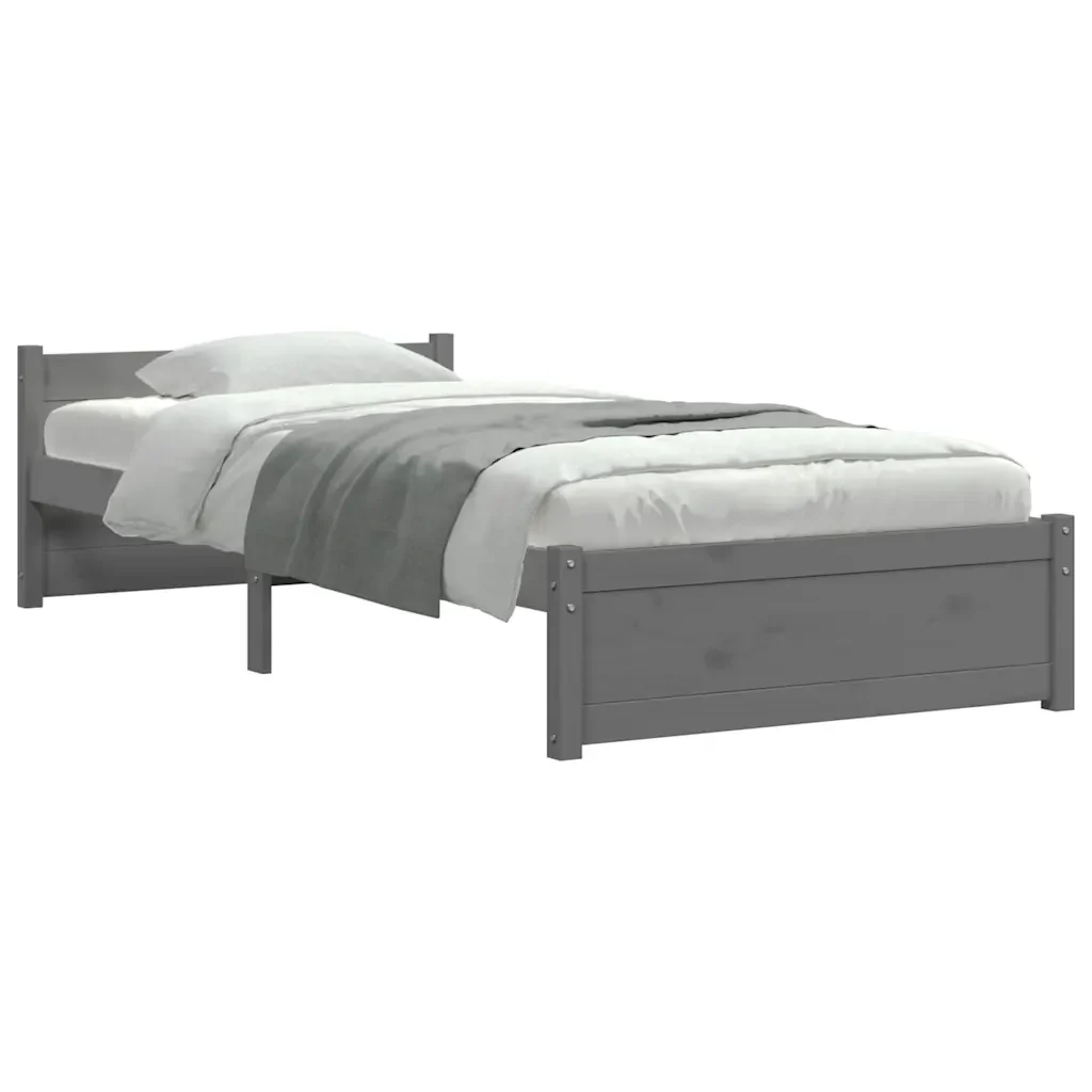 Letto singolo | Letto per adulti | Giroletto in Legno Massello Grigio 75x190 cm Small Single - Image 7