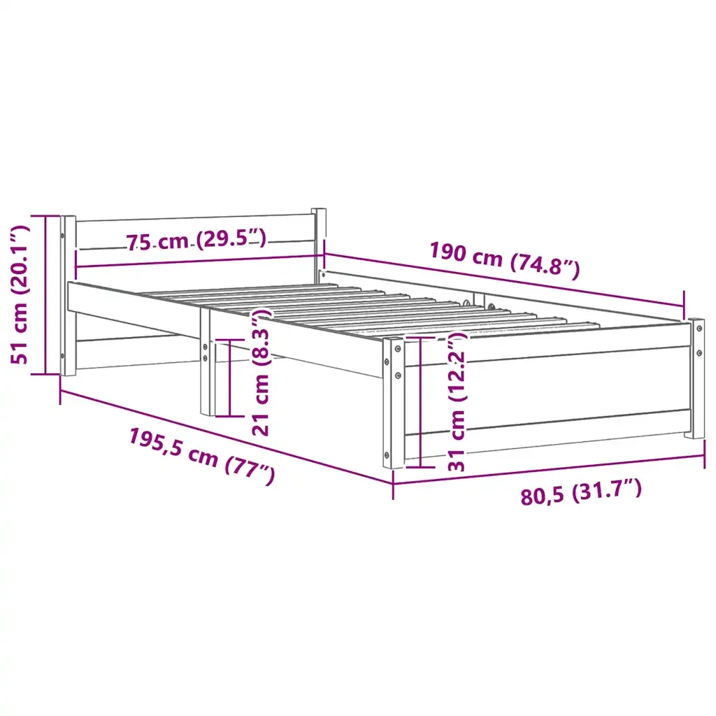Letto singolo | Letto per adulti | Giroletto in Legno Massello Grigio 75x190 cm Small Single - Image 9