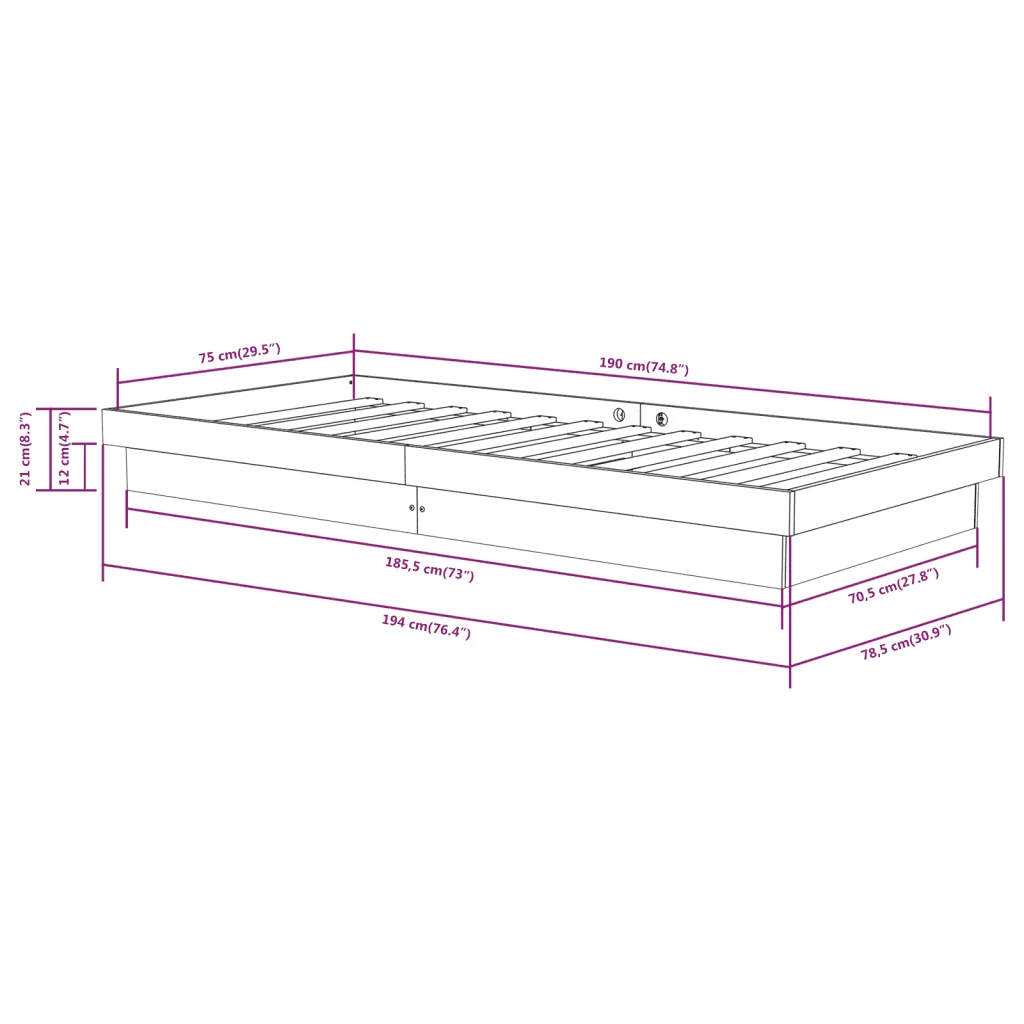 Letto singolo | Letto per adulti | Giroletto in Legno Massello Grigio 75x190 cm Small Single - Image 10