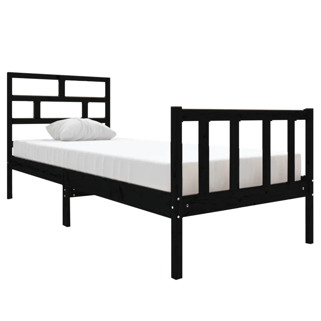 Letto singolo | Letto per adulti | Giroletto in Legno Massello Nero 75x190 cm Small Single