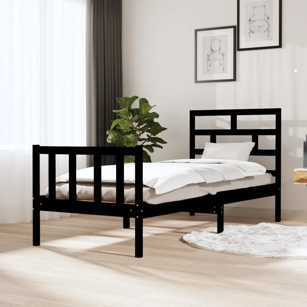 Letto singolo | Letto per adulti | Giroletto in Legno Massello Nero 75x190 cm Small Single - Image 2