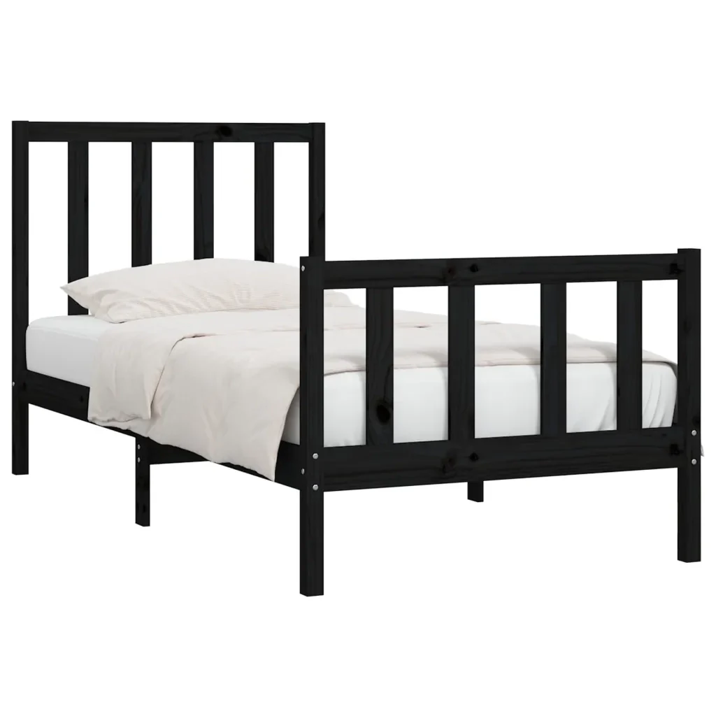 Letto singolo | Letto per adulti | Giroletto in Legno Massello Nero 75x190 cm Small Single - Image 3