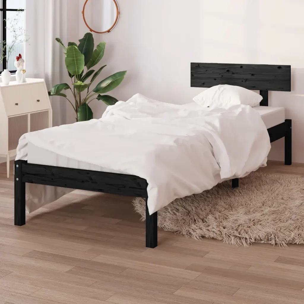 Letto singolo | Letto per adulti | Giroletto in Legno Massello Nero 75x190 cm Small Single - Image 2