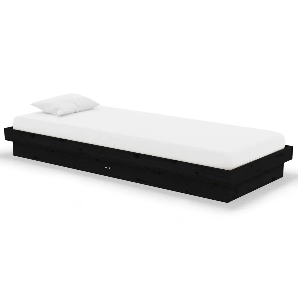 Letto singolo | Letto per adulti | Giroletto in Legno Massello Nero 75x190 cm Small Single