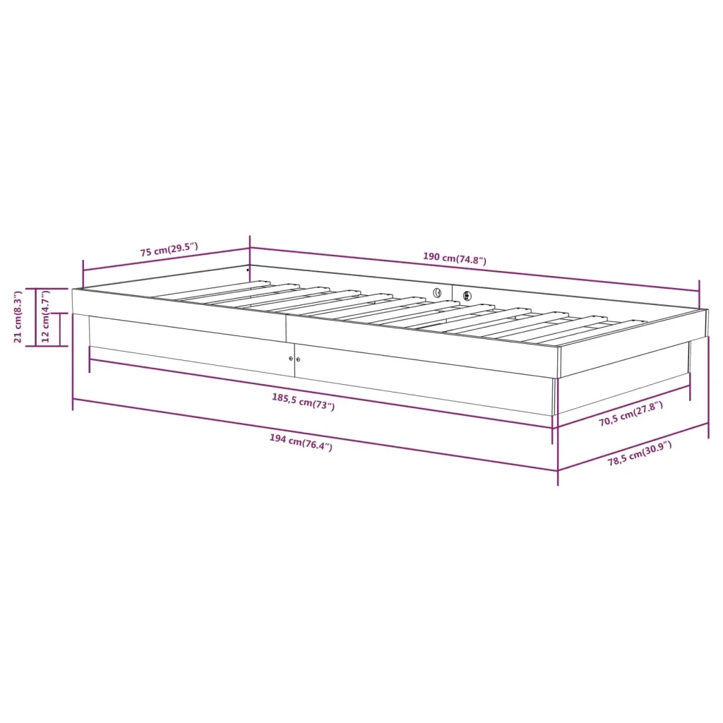 Letto singolo | Letto per adulti | Giroletto in Legno Massello Nero 75x190 cm Small Single - Image 10