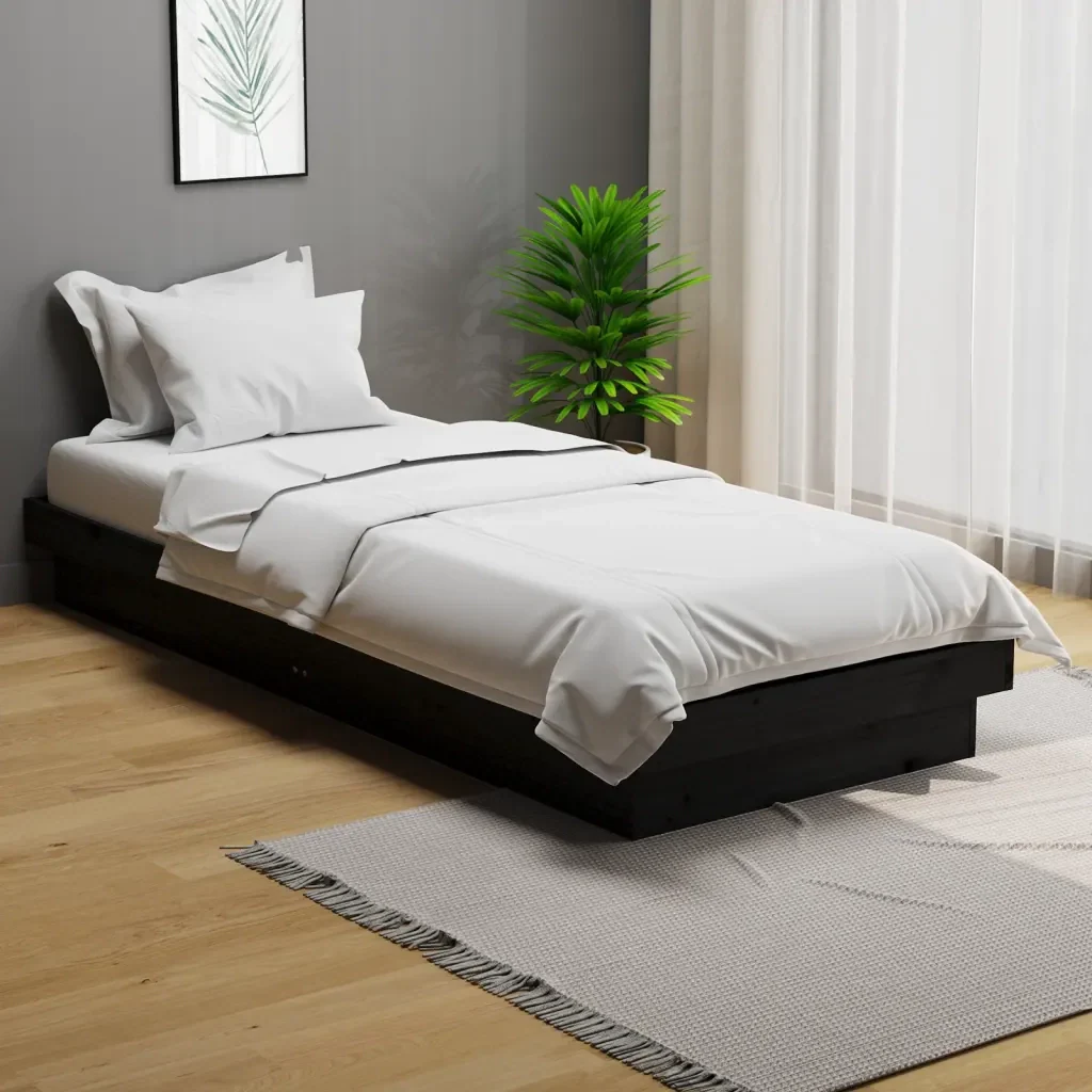 Letto singolo | Letto per adulti | Giroletto in Legno Massello Nero 75x190 cm Small Single - Image 2