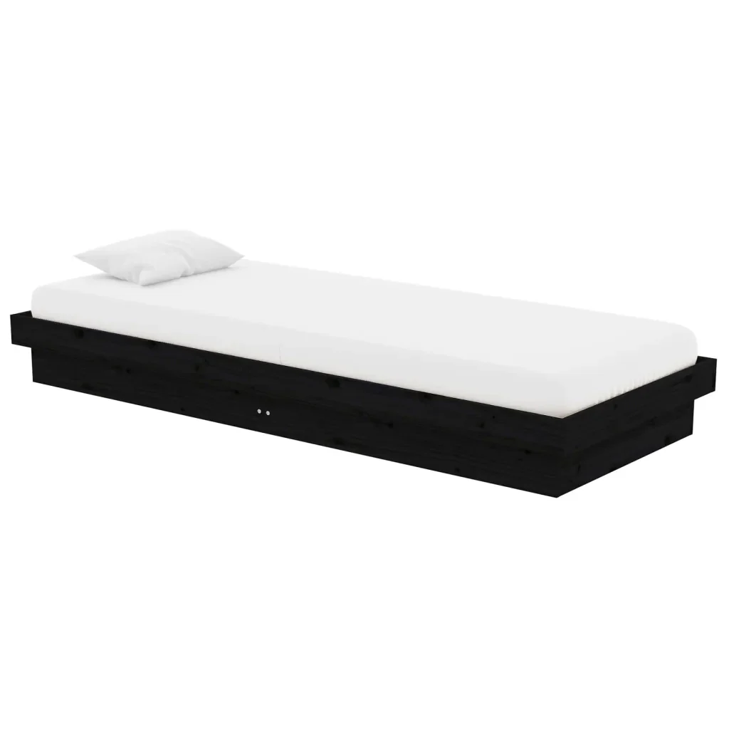 Letto singolo | Letto per adulti | Giroletto in Legno Massello Nero 75x190 cm Small Single - Image 3