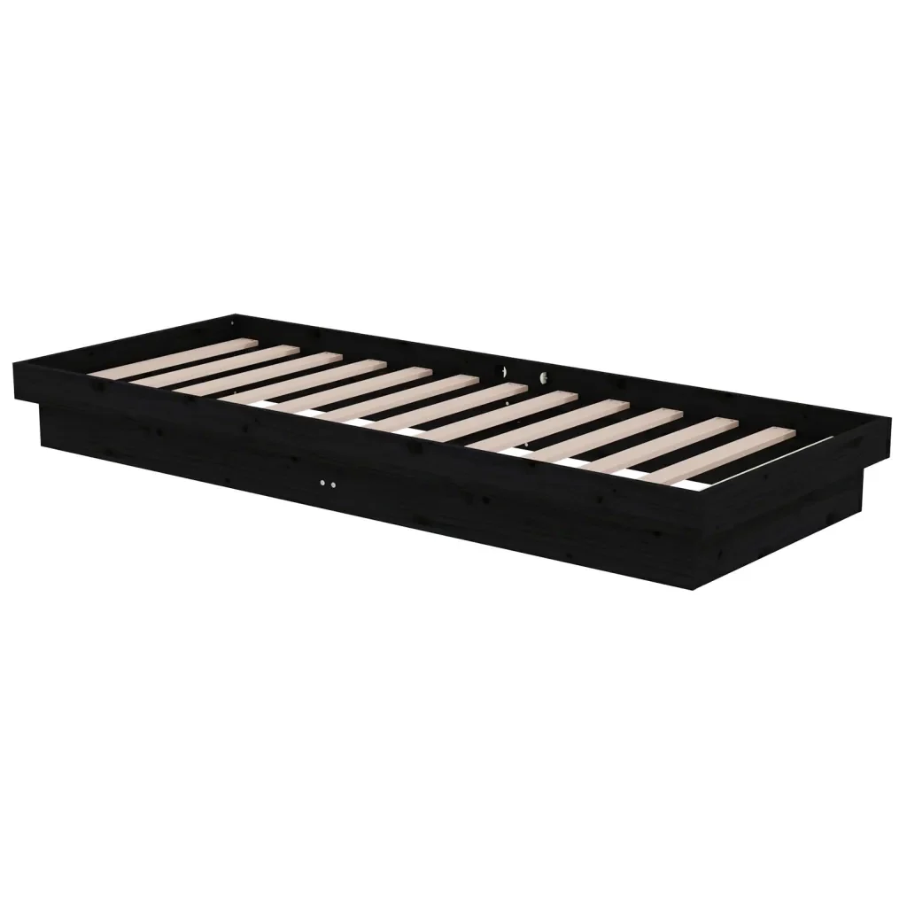 Letto singolo | Letto per adulti | Giroletto in Legno Massello Nero 75x190 cm Small Single - Image 4