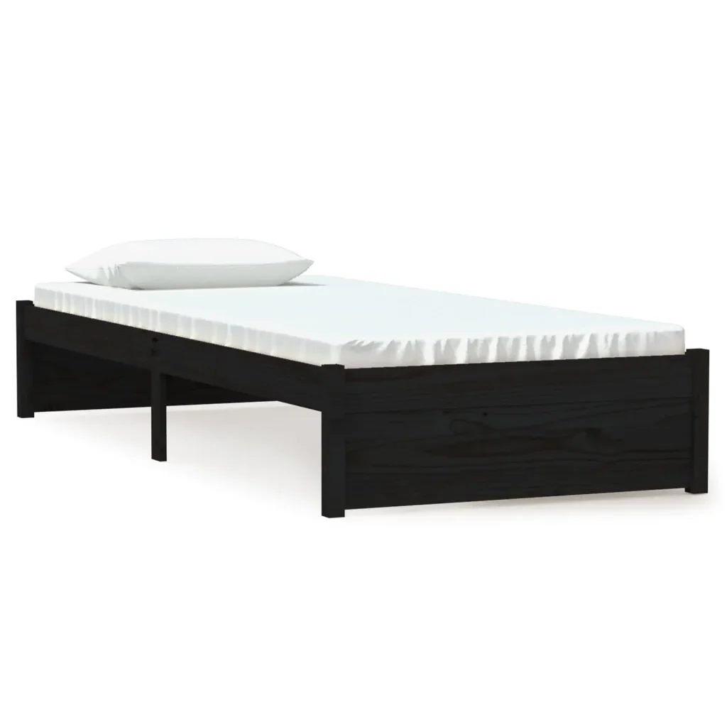 Letto singolo | Letto per adulti | Giroletto in Legno Massello Nero 75x190 cm Small Single