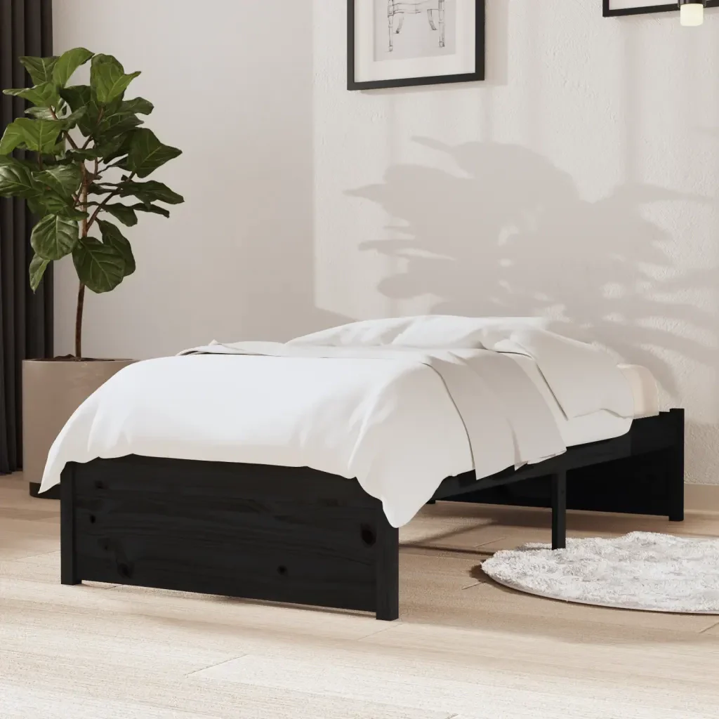 Letto singolo | Letto per adulti | Giroletto in Legno Massello Nero 75x190 cm Small Single - Image 2