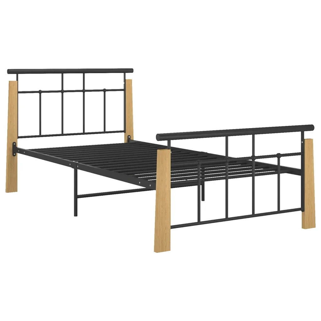 Letto singolo | Letto per adulti | Giroletto in Metallo e Legno Massello di Rovere 90x200 cm - Image 2