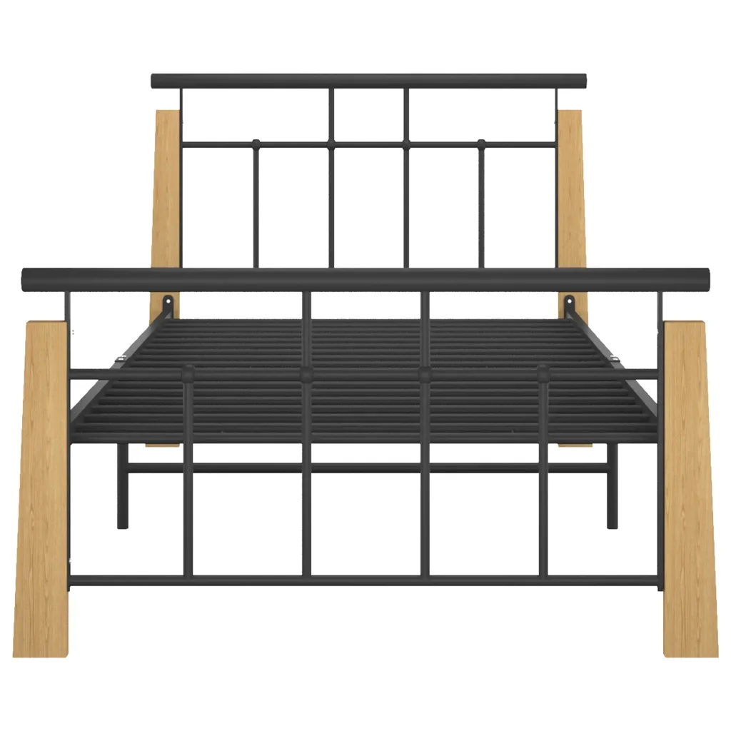 Letto singolo | Letto per adulti | Giroletto in Metallo e Legno Massello di Rovere 90x200 cm - Image 4