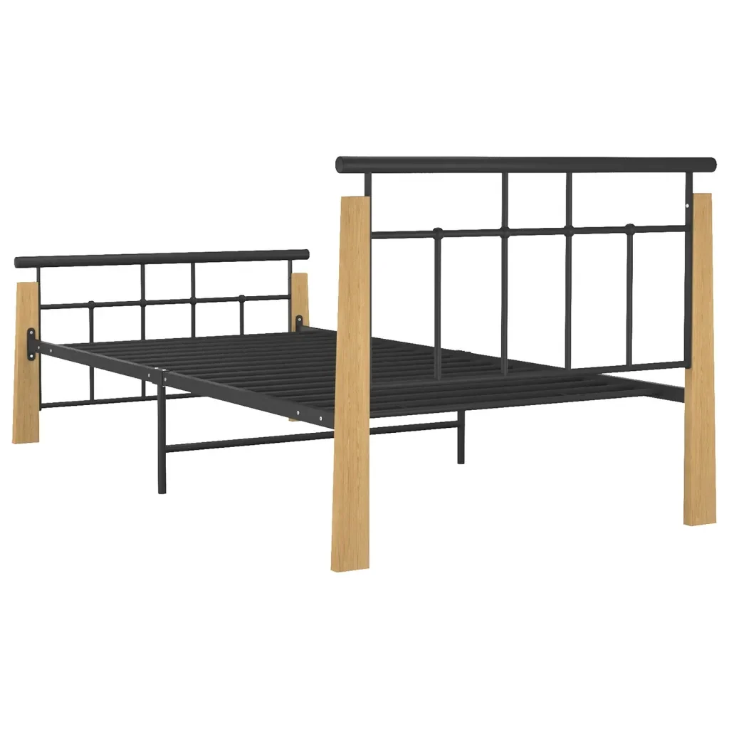 Letto singolo | Letto per adulti | Giroletto in Metallo e Legno Massello di Rovere 90x200 cm - Image 5