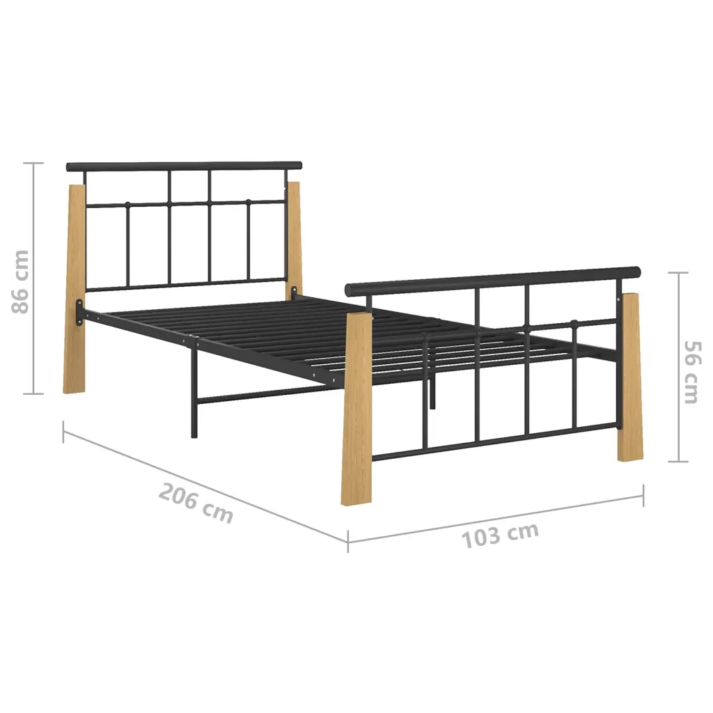 Letto singolo | Letto per adulti | Giroletto in Metallo e Legno Massello di Rovere 90x200 cm - Image 7