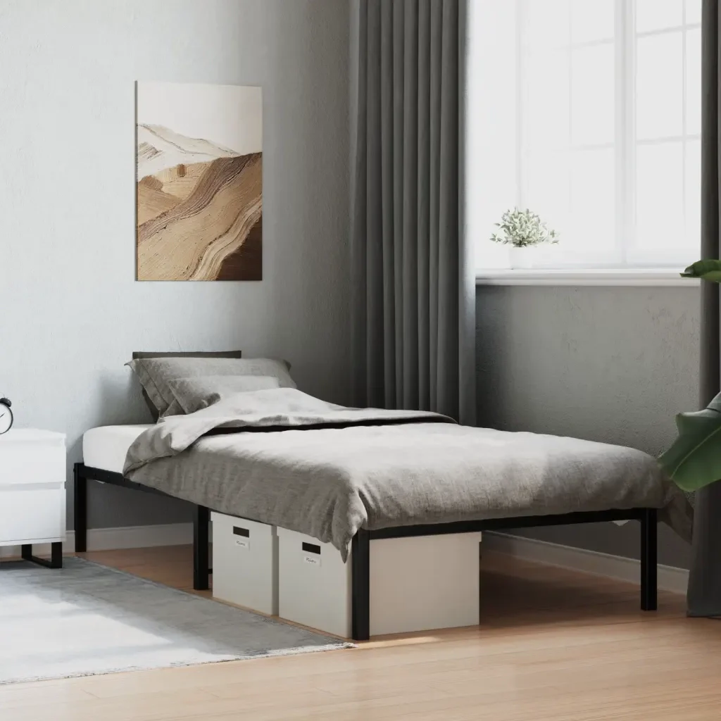 Letto singolo | Letto per adulti | Giroletto in Metallo Nero 100x200 cm - Image 2