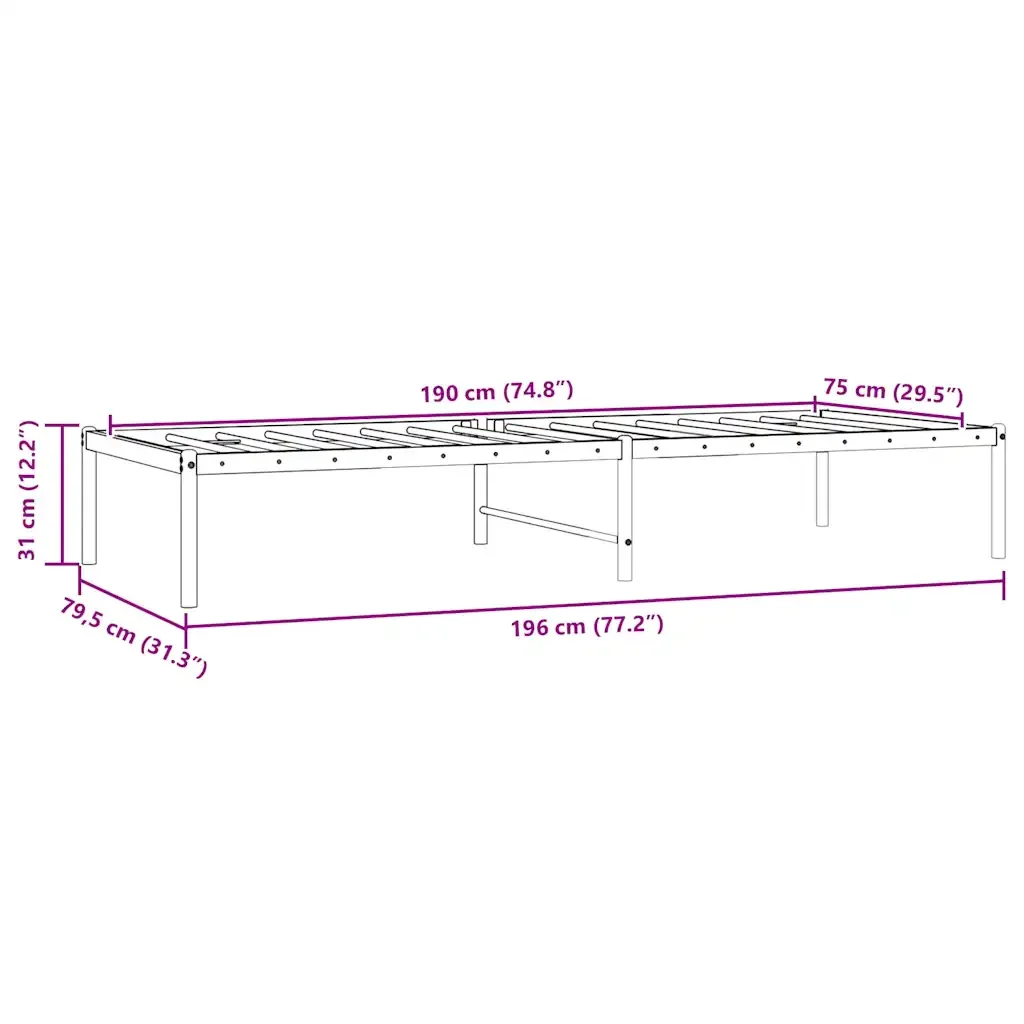 Letto singolo | Letto per adulti | Giroletto in Metallo Nero 75x190 cm - Image 7