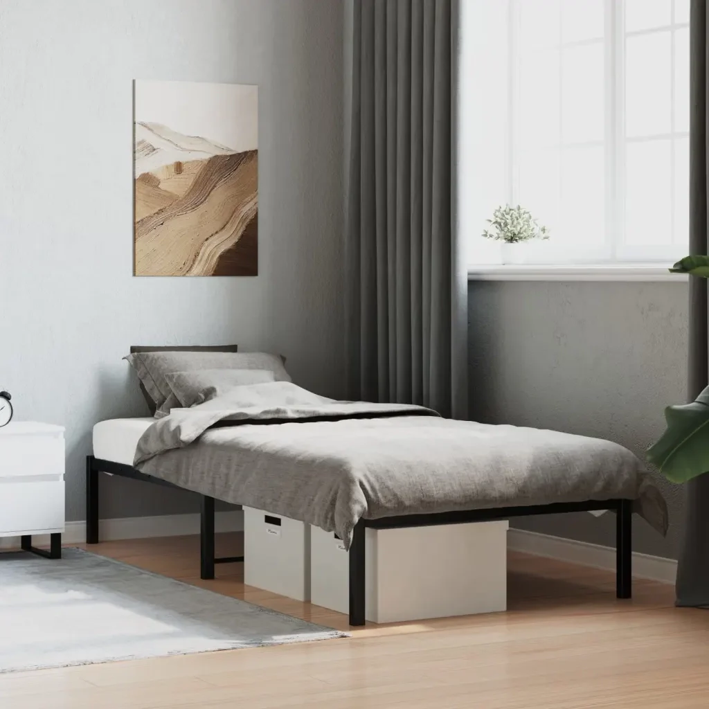 Letto singolo | Letto per adulti | Giroletto in Metallo Nero 90x190 cm - Image 2