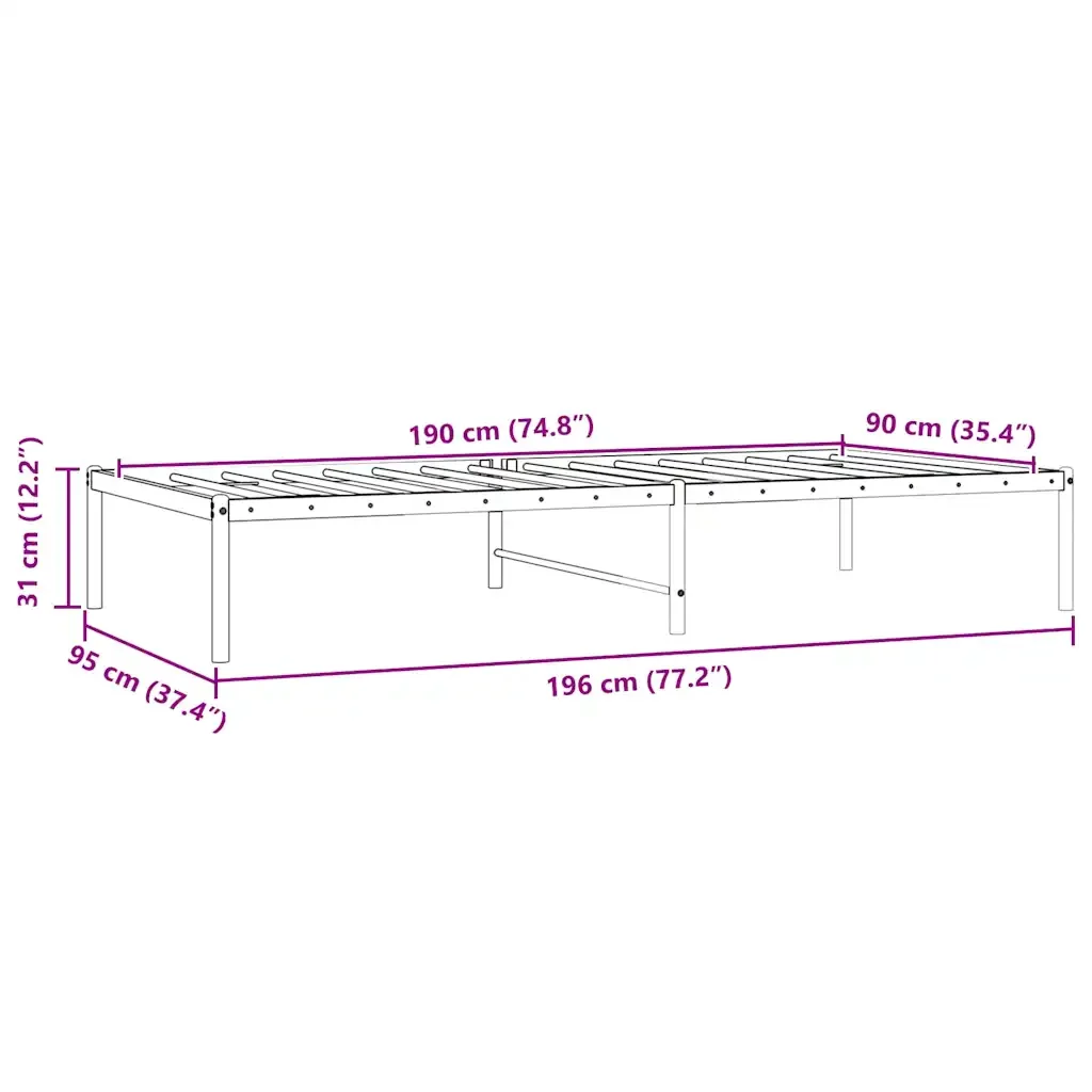 Letto singolo | Letto per adulti | Giroletto in Metallo Nero 90x190 cm - Image 7