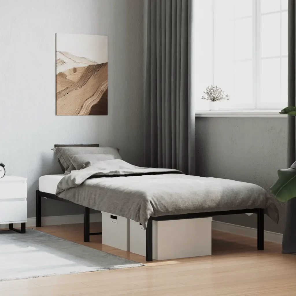 Letto singolo | Letto per adulti | Giroletto in Metallo Nero 90x200 cm - Image 2