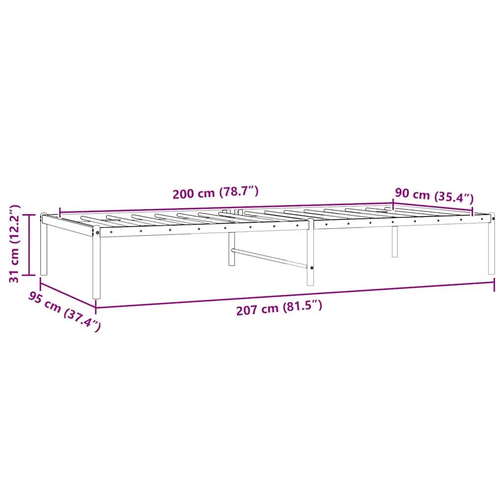 Letto singolo | Letto per adulti | Giroletto in Metallo Nero 90x200 cm - Image 7