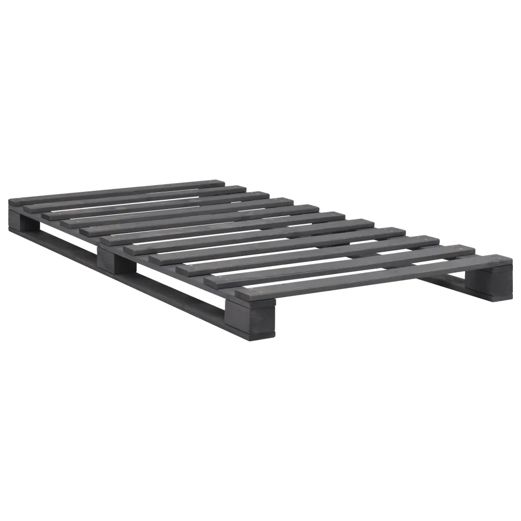 Letto singolo | Letto per adulti | Giroletto in Pallet Grigio Legno Massello di Pino 90x200 cm