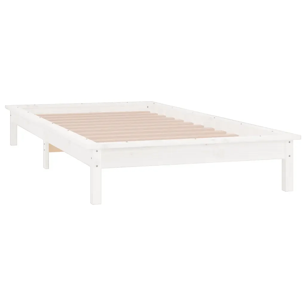 Letto singolo | Letto per adulti | Giroletto LED Bianco 75x190 cm Small Single Legno Massello - Image 6