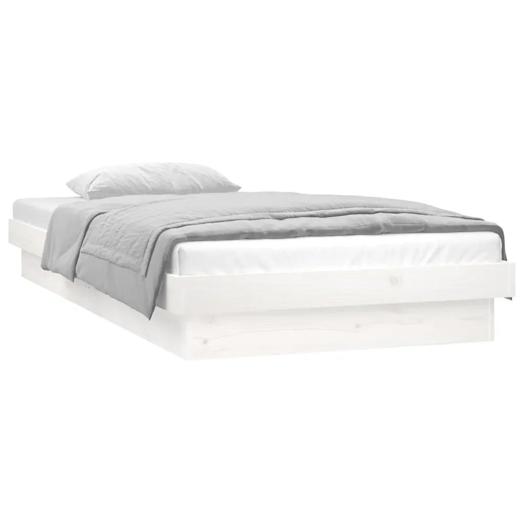 Letto singolo | Letto per adulti | Giroletto LED Bianco 75x190 cm Small Single Legno Massello - Image 3