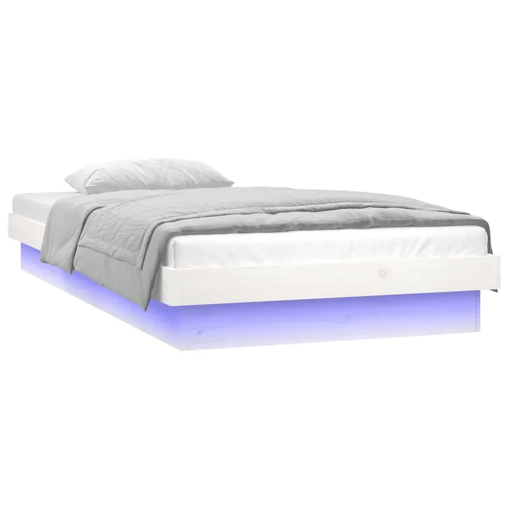Letto singolo | Letto per adulti | Giroletto LED Bianco 75x190 cm Small Single Legno Massello - Image 5