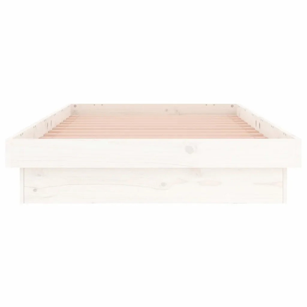 Letto singolo | Letto per adulti | Giroletto LED Bianco 75x190 cm Small Single Legno Massello - Image 7