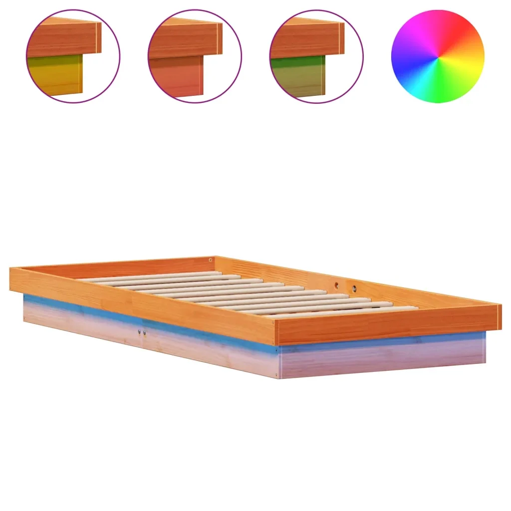Letto singolo | Letto per adulti | Giroletto LED Marrone Cera 100x200 cm in Legno Massello di Pino