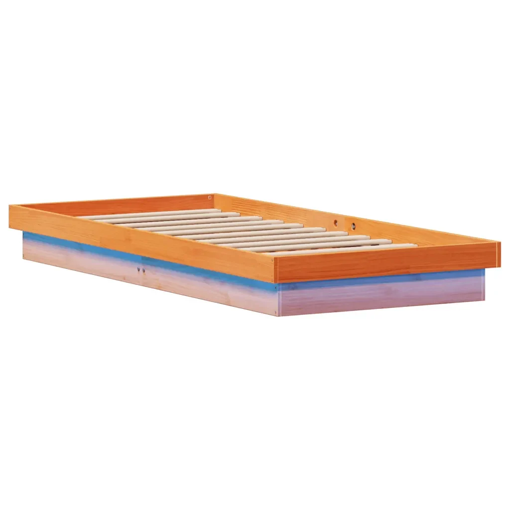 Letto singolo | Letto per adulti | Giroletto LED Marrone Cera 100x200 cm in Legno Massello di Pino - Image 6
