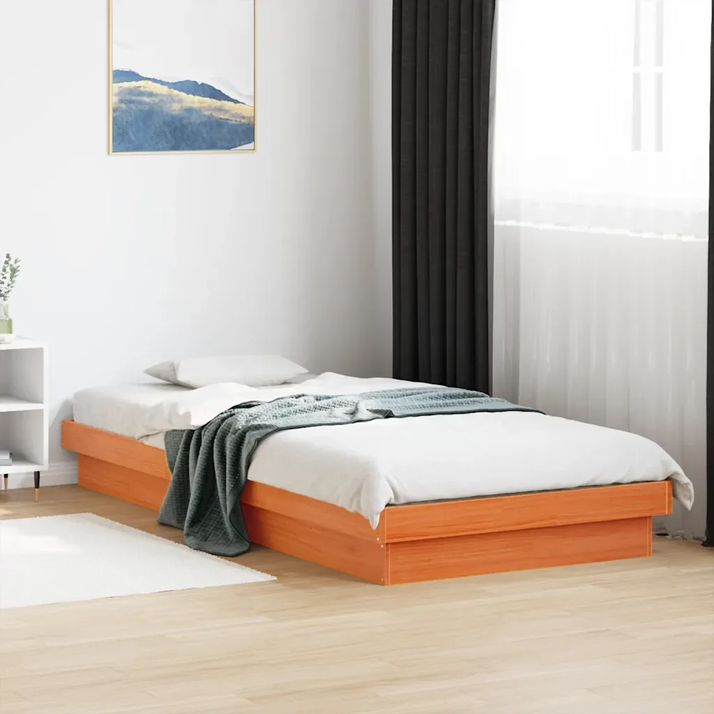 Letto singolo | Letto per adulti | Giroletto LED Marrone Cera 90x200 cm in Legno Massello di Pino - Image 3