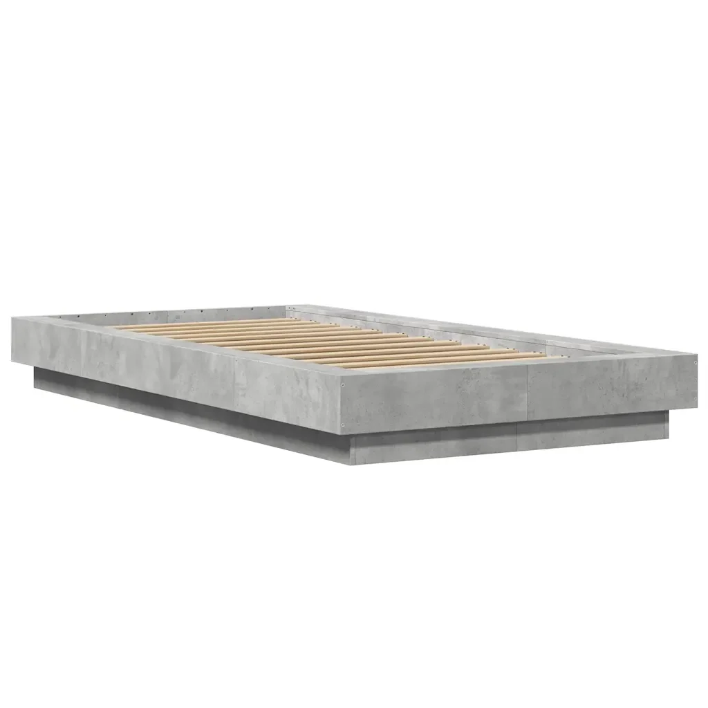 Letto singolo | Letto per adulti | Giroletto Luci LED Grigio Cemento 100x200 cm Legno Multistrato - Image 4