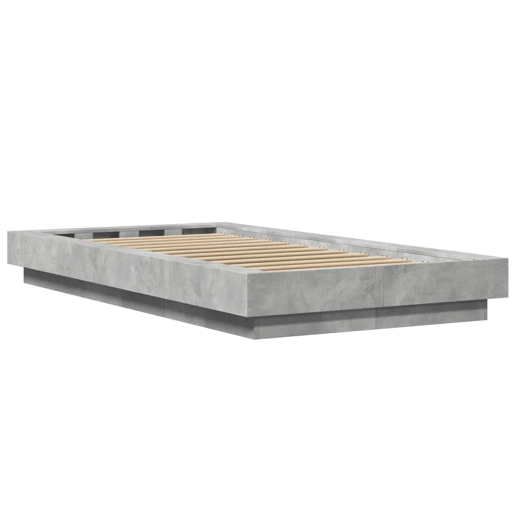 Letto singolo | Letto per adulti | Giroletto Luci LED Grigio Cemento 100x200 cm Legno Multistrato - Image 7