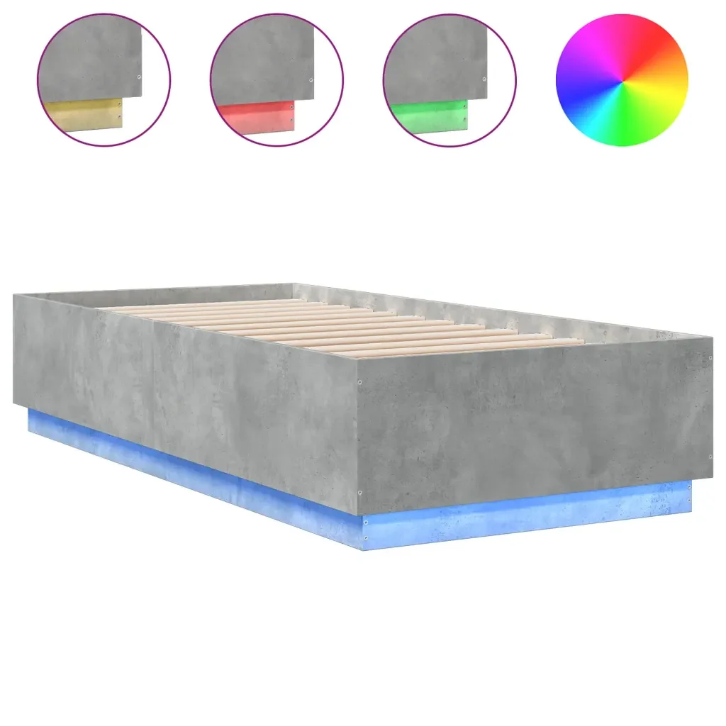 Letto singolo | Letto per adulti | Giroletto Luci LED Grigio Cemento 100x200 cm Legno Multistrato