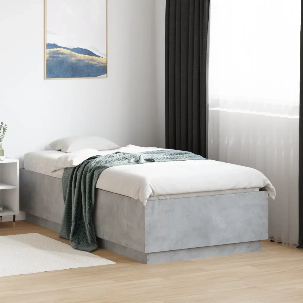 Letto singolo | Letto per adulti | Giroletto Luci LED Grigio Cemento 75x190cm in Legno Multistrato - Image 2